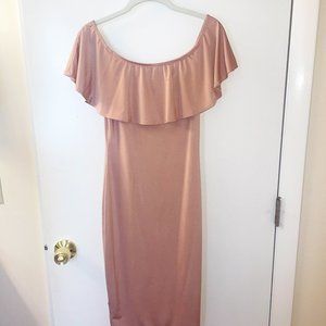 WINDSOR Off The Shoulder Midi Dress - Blush
